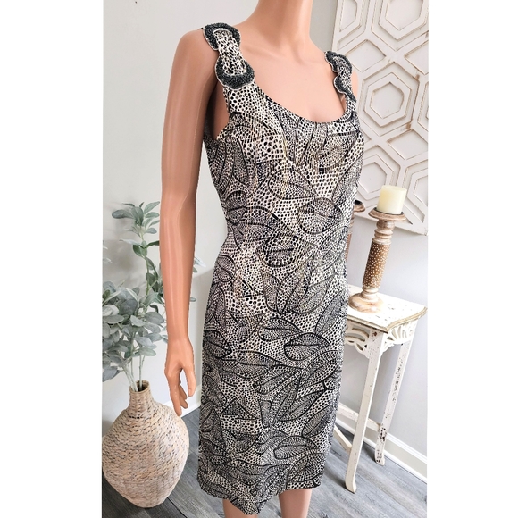 Tory Burch Silk Blend Gold Metallic Beaded Straps Sheath Dress - Picture 3 of 11